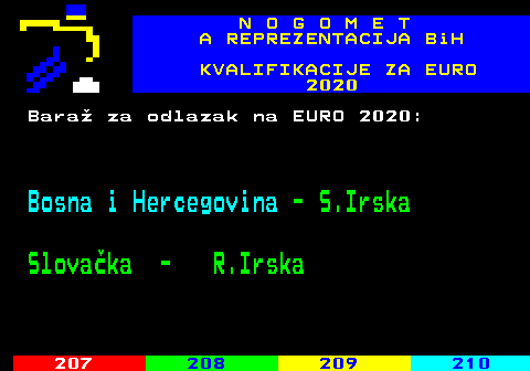 206.3 N O G O M E T A REPREZENTACIJA BiH KVALIFIKACIJE ZA EURO 2020 Bara za odlazak na EURO 2020: Bosna i Hercegovina - S.Irska Slovaka - R.Irska